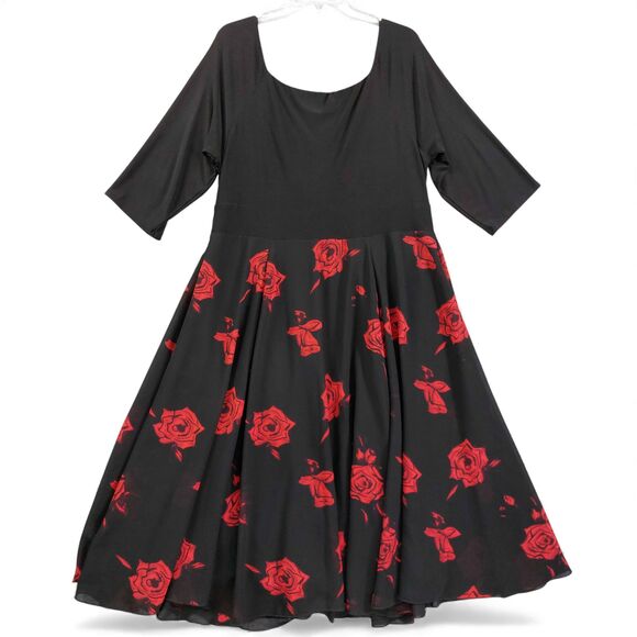 IGIGI by Yuliya Raquel 18/20 Plus Black Red Rose Print Fit & Flare Midi Dress Ma - Picture 3 of 11